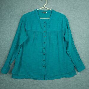 Pilcro By Anthropologie Mila Draped Swiss Dot Long Sleeve Button Up Shirt Sz XS